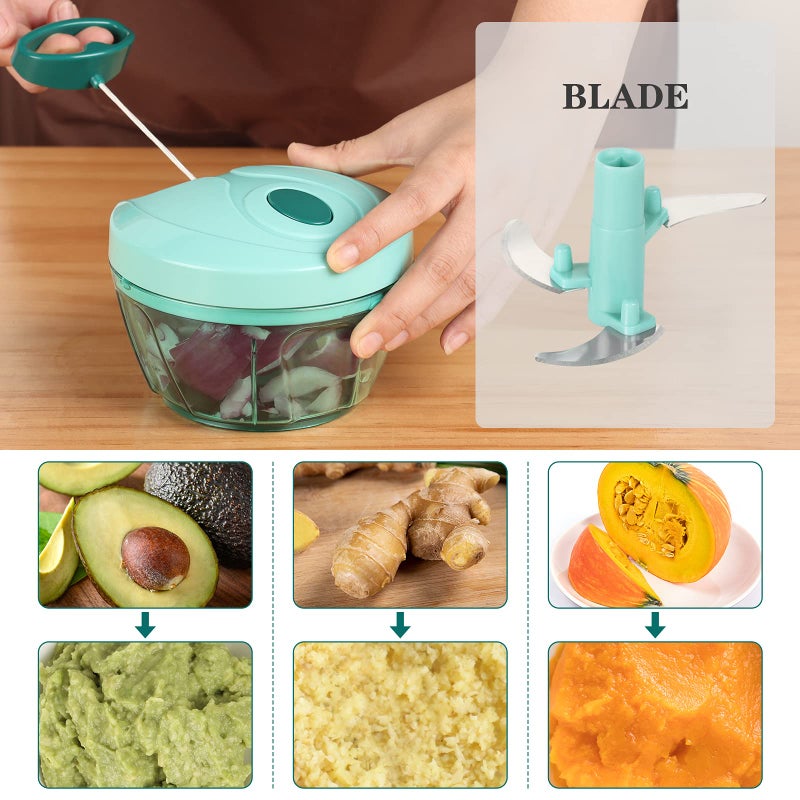 Cambom Manual Food Chopper Vegetable Cutter, Hand String Vegetable Chopper Onions Cutter for Vegetable Fruits Nuts BPA Free Food Safe Material, 550ml Blue - Image 2